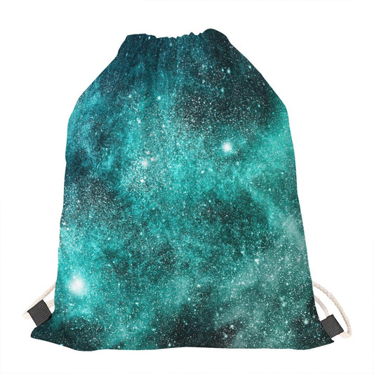 Teal Stardust Galaxy Space Print Drawstring Bag