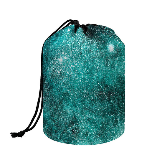Teal Stardust Galaxy Space Print Drawstring Makeup Bag