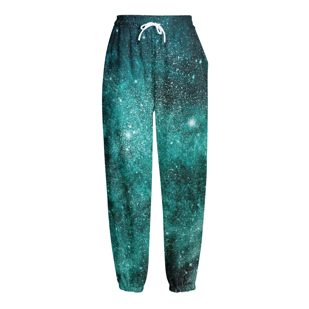 Teal Stardust Galaxy Space Print Fleece Lined Knit Pants