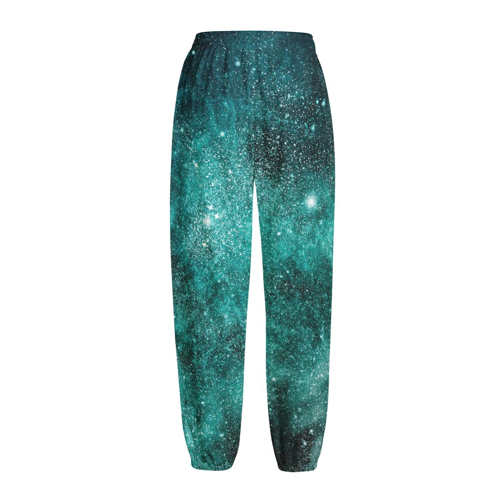 Teal Stardust Galaxy Space Print Fleece Lined Knit Pants