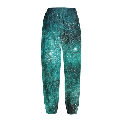 Teal Stardust Galaxy Space Print Fleece Lined Knit Pants