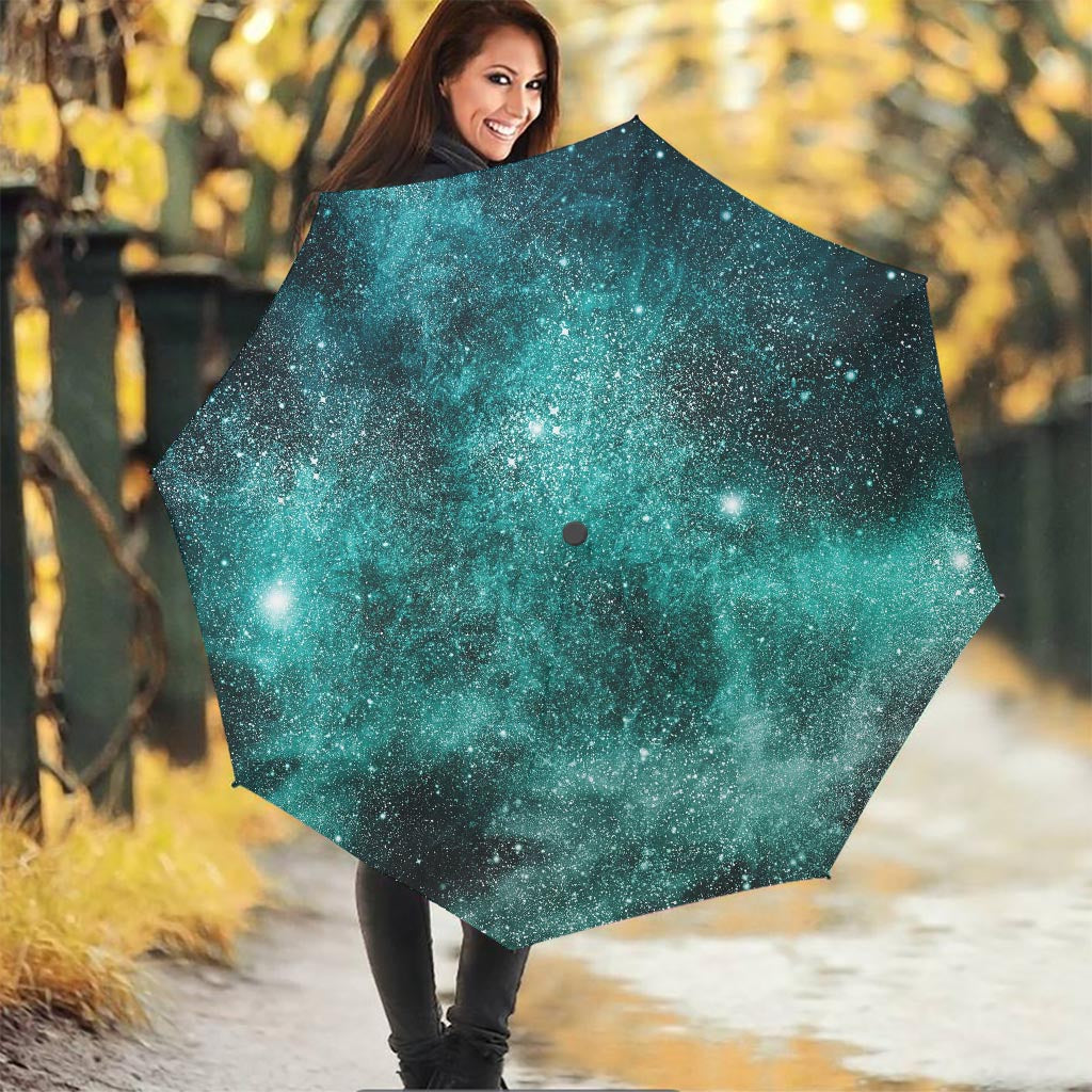 Teal Stardust Galaxy Space Print Foldable Umbrella