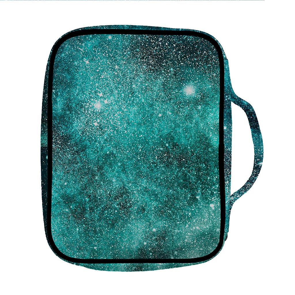 Teal Stardust Galaxy Space Print Front Pocket Bible Bag