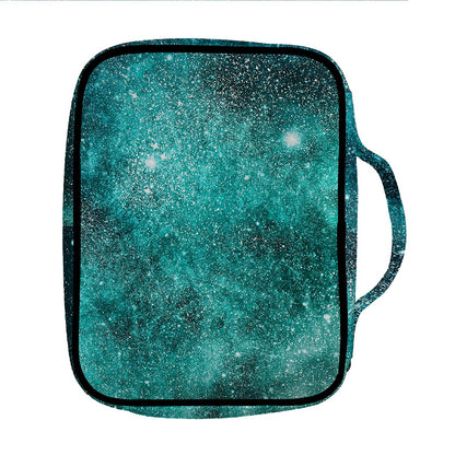 Teal Stardust Galaxy Space Print Front Pocket Bible Bag