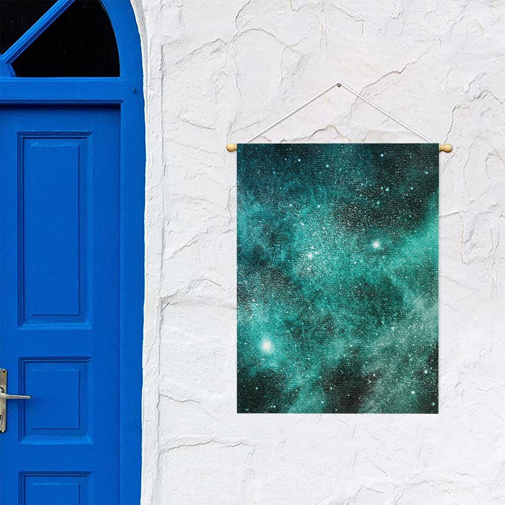 Teal Stardust Galaxy Space Print Garden Flag