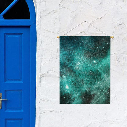 Teal Stardust Galaxy Space Print Garden Flag