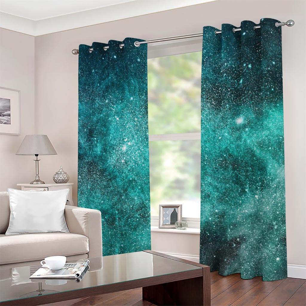 Teal Stardust Galaxy Space Print Grommet Curtains