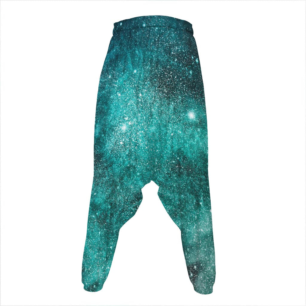 Teal Stardust Galaxy Space Print Hammer Pants