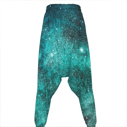 Teal Stardust Galaxy Space Print Hammer Pants