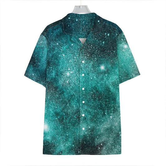 Teal Stardust Galaxy Space Print Hawaiian Shirt