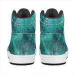 Teal Stardust Galaxy Space Print High Top Leather Sneakers