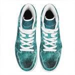 Teal Stardust Galaxy Space Print High Top Leather Sneakers