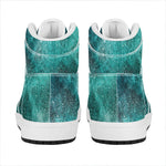 Teal Stardust Galaxy Space Print High Top Leather Sneakers