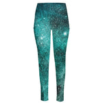 Teal Stardust Galaxy Space Print High-Waisted Pocket Leggings