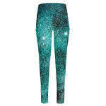 Teal Stardust Galaxy Space Print High-Waisted Pocket Leggings