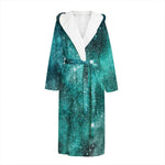 Teal Stardust Galaxy Space Print Hooded Bathrobe