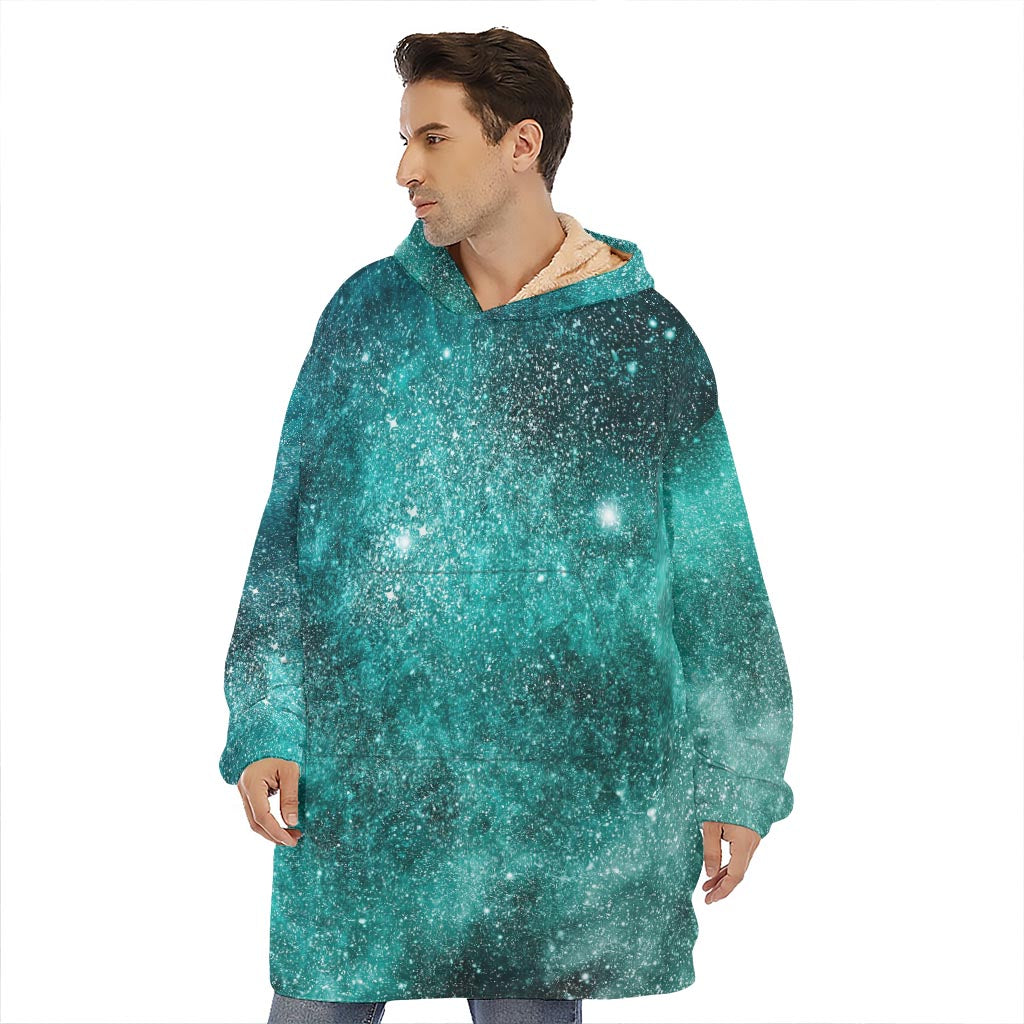Teal Stardust Galaxy Space Print Hoodie Blanket