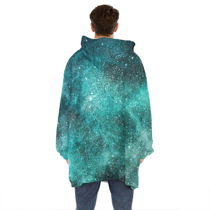 Teal Stardust Galaxy Space Print Hoodie Blanket