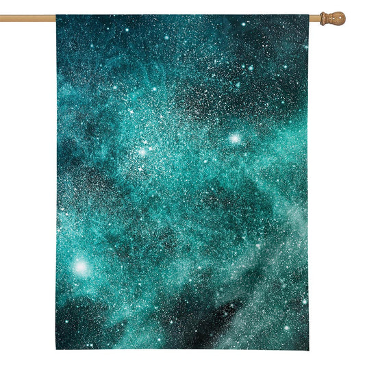 Teal Stardust Galaxy Space Print House Flag