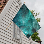 Teal Stardust Galaxy Space Print House Flag