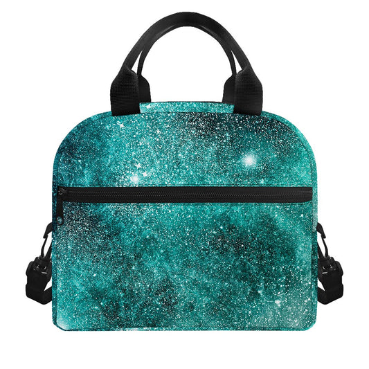 Teal Stardust Galaxy Space Print Insulated Lunch Bag