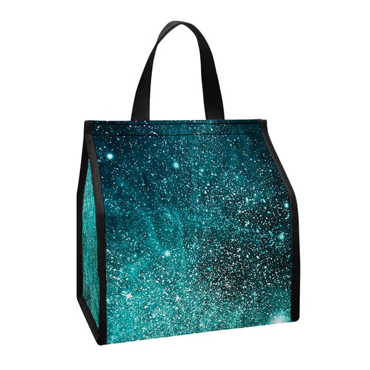 Teal Stardust Galaxy Space Print Insulated Lunch Tote