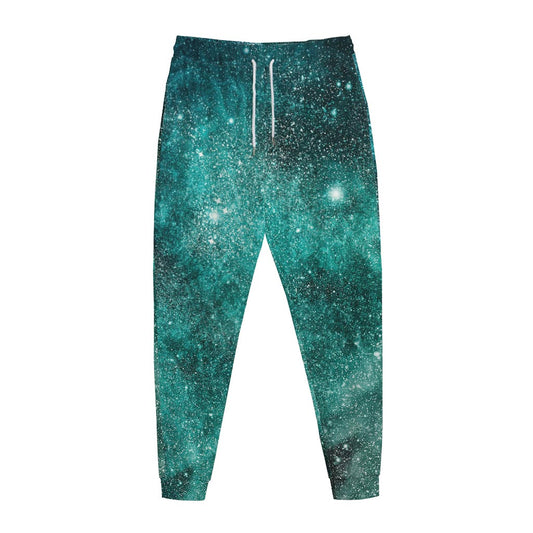 Teal Stardust Galaxy Space Print Jogger Pants