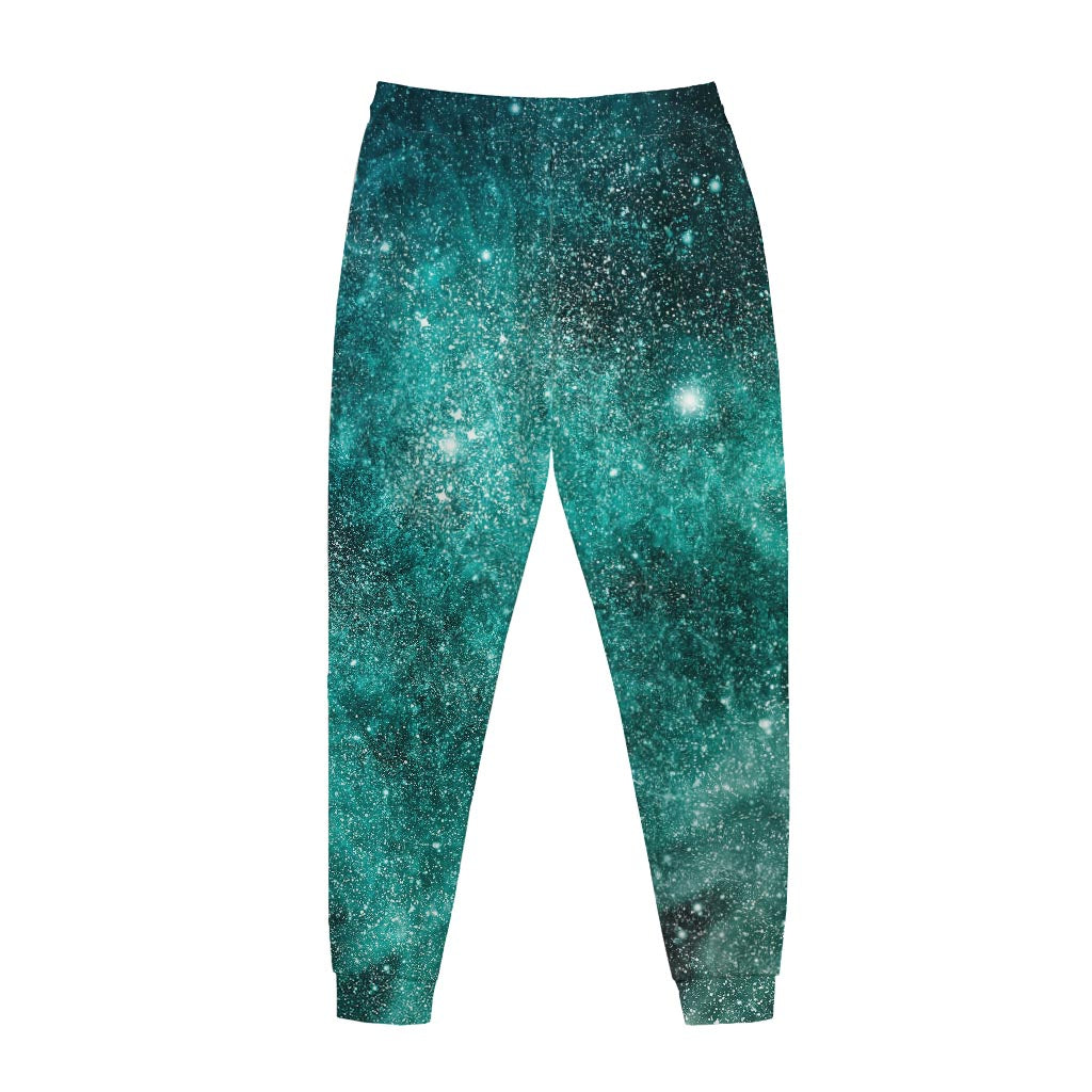 Teal Stardust Galaxy Space Print Jogger Pants