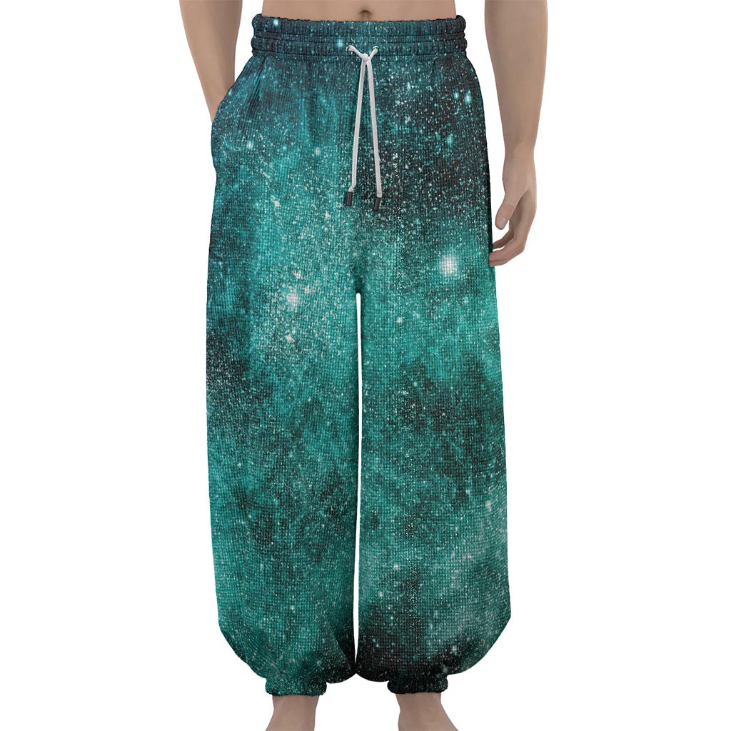 Teal Stardust Galaxy Space Print Lantern Pants