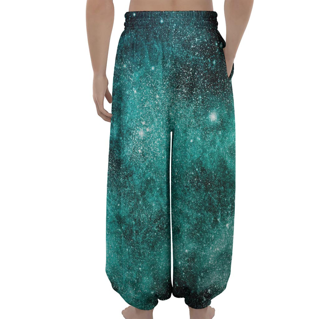 Teal Stardust Galaxy Space Print Lantern Pants