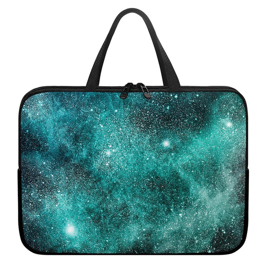 Teal Stardust Galaxy Space Print Laptop Sleeve With Handle