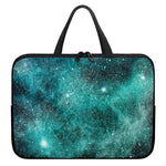 Teal Stardust Galaxy Space Print Laptop Sleeve With Handle
