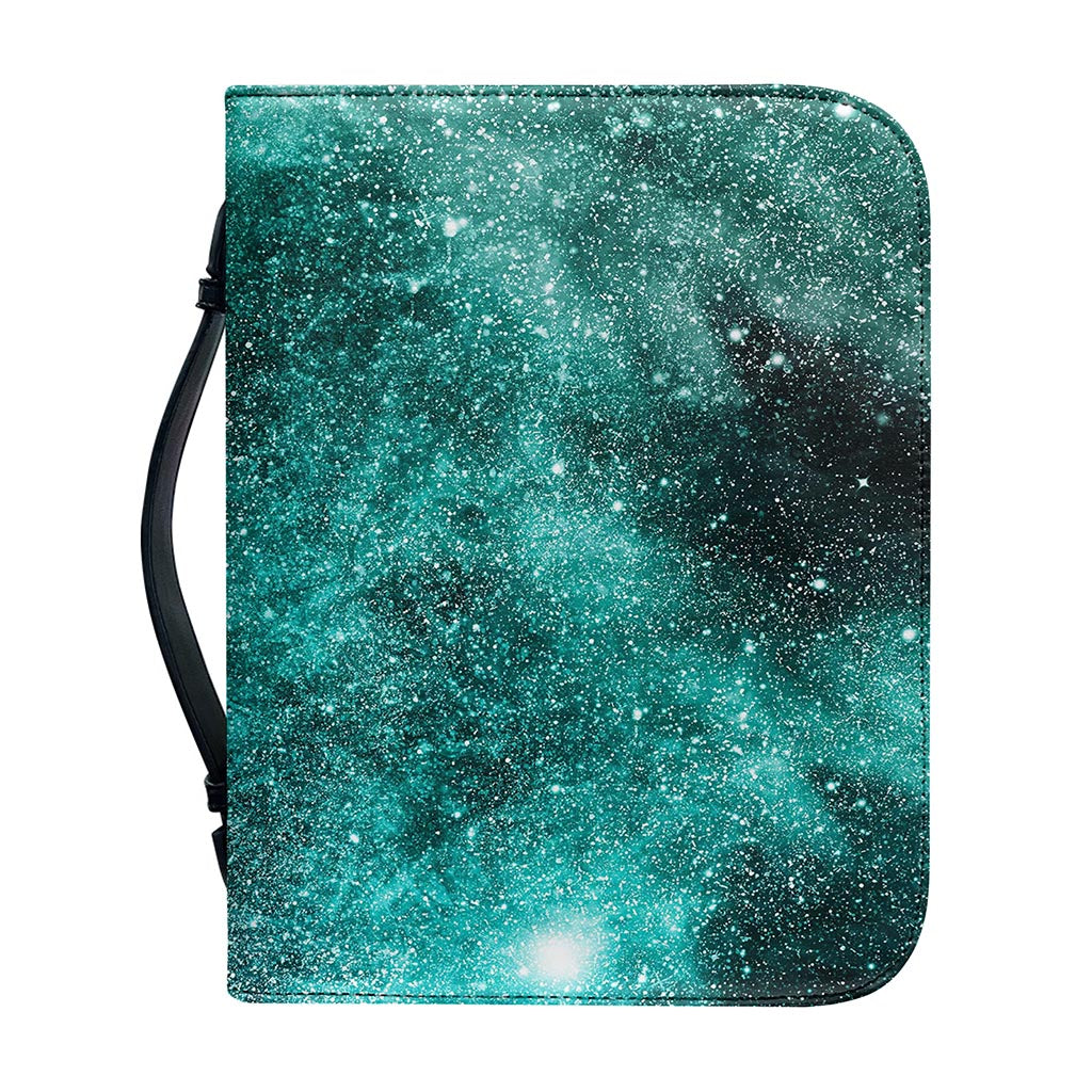 Teal Stardust Galaxy Space Print Leather Bible Cover