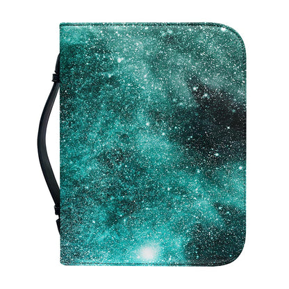 Teal Stardust Galaxy Space Print Leather Bible Cover