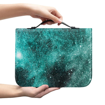 Teal Stardust Galaxy Space Print Leather Bible Cover