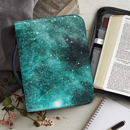 Teal Stardust Galaxy Space Print Leather Bible Cover