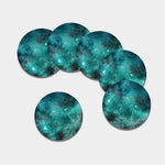 Teal Stardust Galaxy Space Print Leather Coaster Set