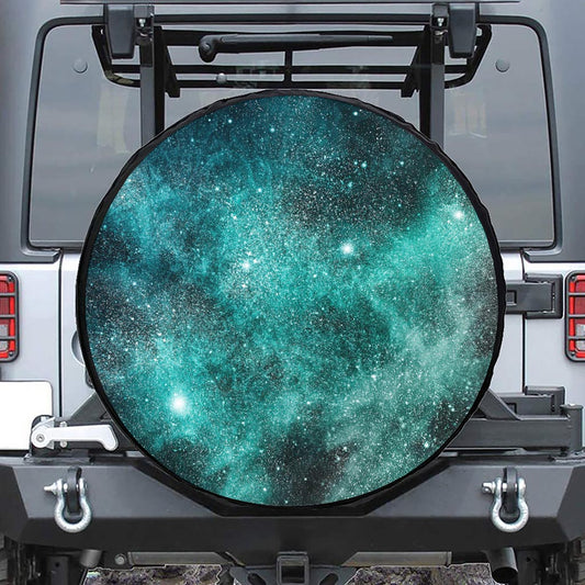 Teal Stardust Galaxy Space Print Leather Spare Tire Cover