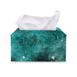 Teal Stardust Galaxy Space Print Leather Tissue Box Cover