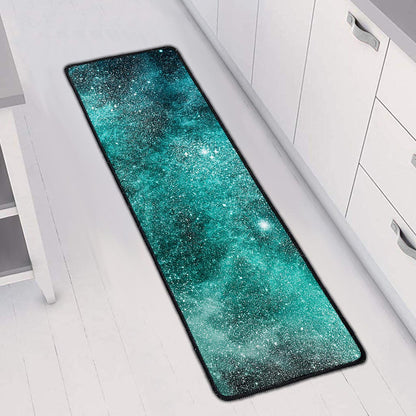 Teal Stardust Galaxy Space Print Long Kitchen Mat