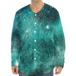 Teal Stardust Galaxy Space Print Long Sleeve Baseball Jersey