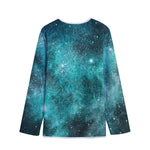 Teal Stardust Galaxy Space Print Long Sleeve Short Coat