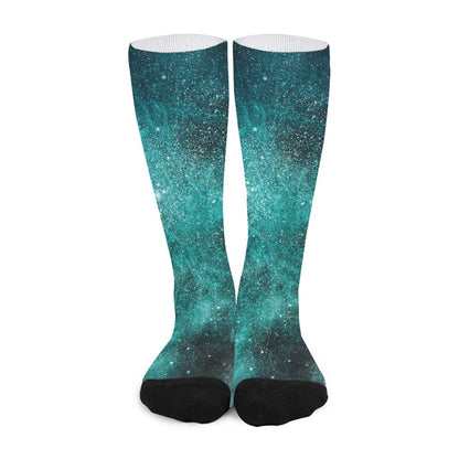 Teal Stardust Galaxy Space Print Long Socks
