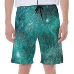 Teal Stardust Galaxy Space Print Men's Beach Shorts