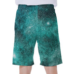Teal Stardust Galaxy Space Print Men's Beach Shorts