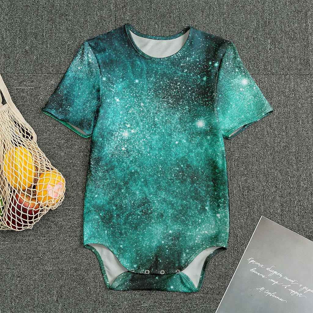 Teal Stardust Galaxy Space Print Men's Bodysuit
