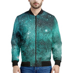 Teal Stardust Galaxy Space Print Men's Bomber Jacket
