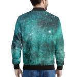 Teal Stardust Galaxy Space Print Men's Bomber Jacket