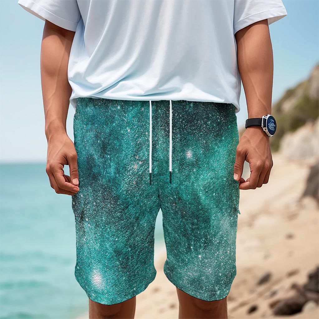 Teal Stardust Galaxy Space Print Men's Cargo Shorts