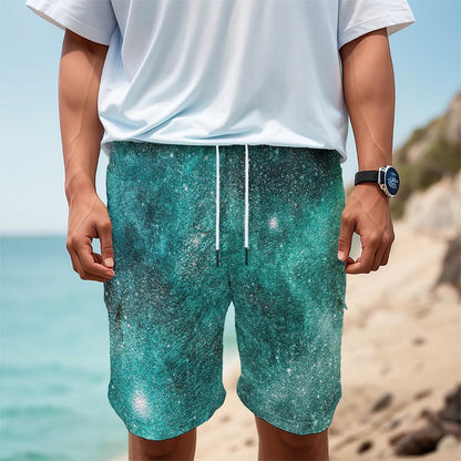 Teal Stardust Galaxy Space Print Men's Cargo Shorts